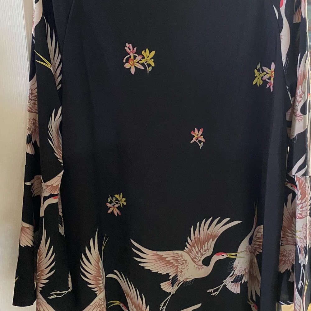 SHEIN Black Long Sleeve Dress with Crane Print